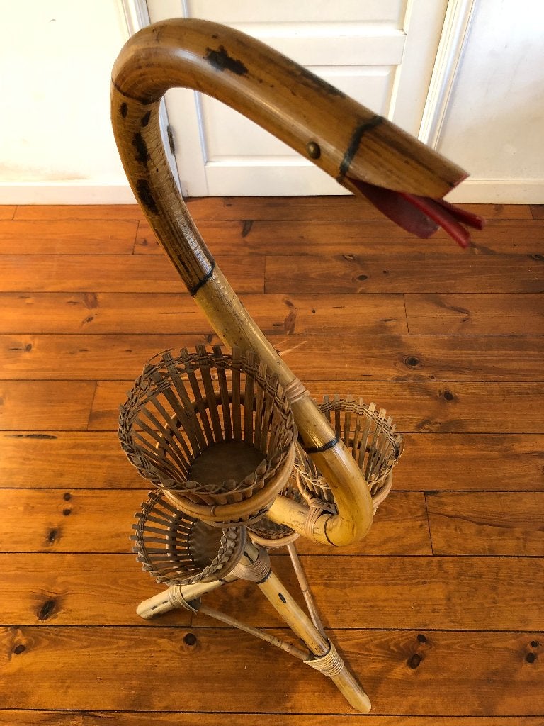 Rotan "Rohé Noordwolde" plantenstandaard, vintage design, 100 cm of meer, Rond, Ophalen of Verzenden, Zo goed als nieuw
