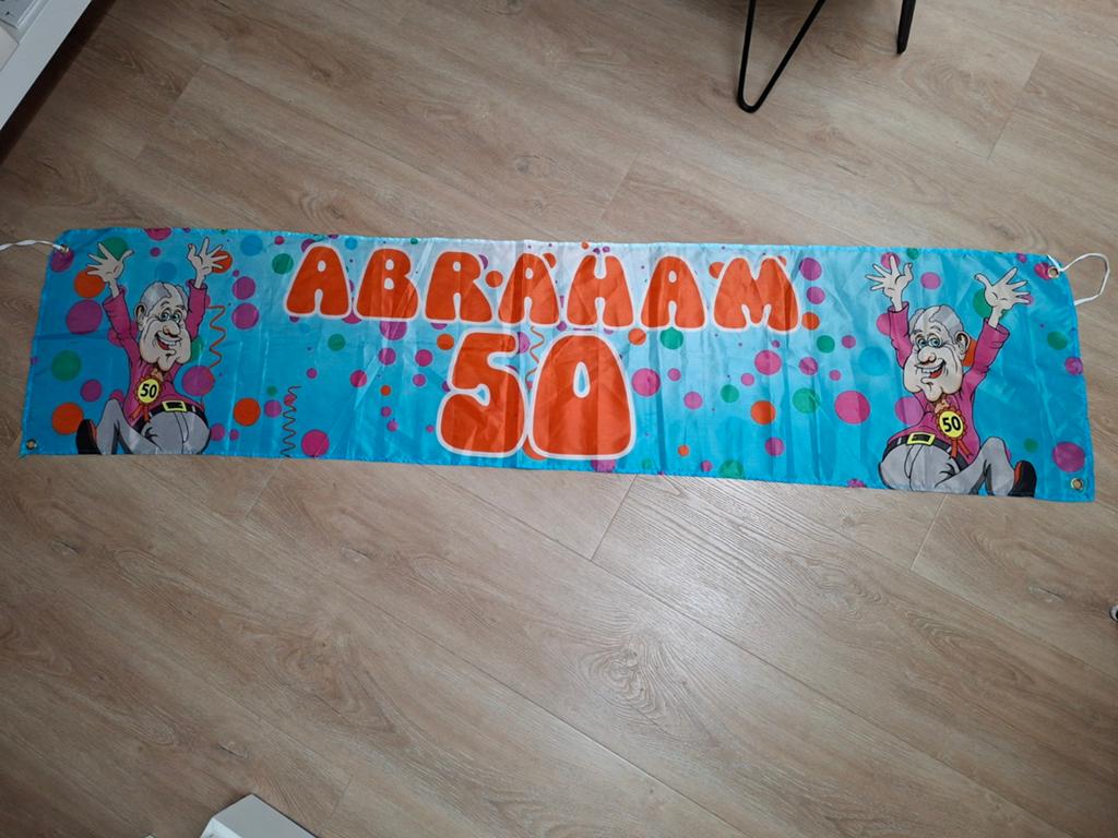 Abraham 50 jaar spandoek - 175 x 40 cm, Ophalen of Verzenden, Gebruikt, Versiering, Abraham of Sarah