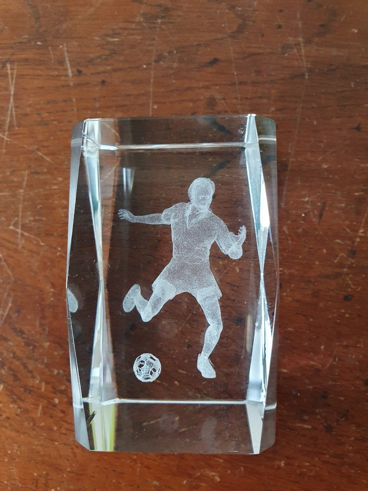 3D Glazen Voetballer Beeldje - Uniek Decoratiestuk, Ophalen of Verzenden, Zo goed als nieuw, Modern, Wit