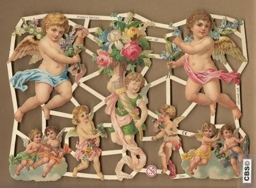 Engelen met bloemenkelk poezieplaatjes 7244, Verzamelen, Ophalen of Verzenden