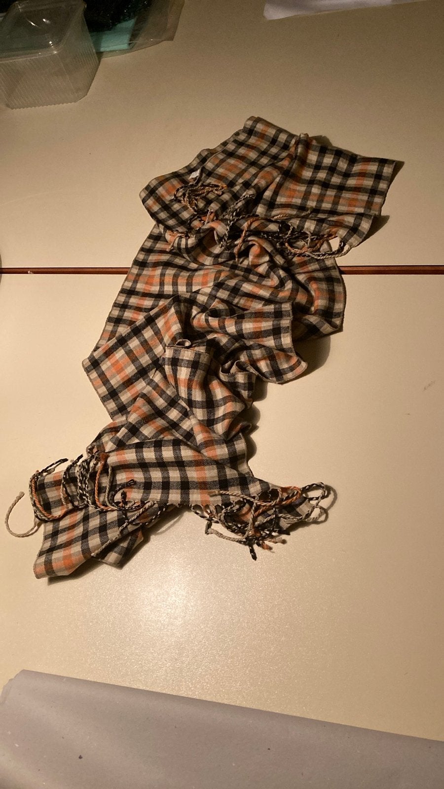 Geruite zijden (heren)sjaal - Oranje, zwart, beige, Ophalen of Verzenden, Zo goed als nieuw, Maat 46/48 (XL) of groter, Sjaal
