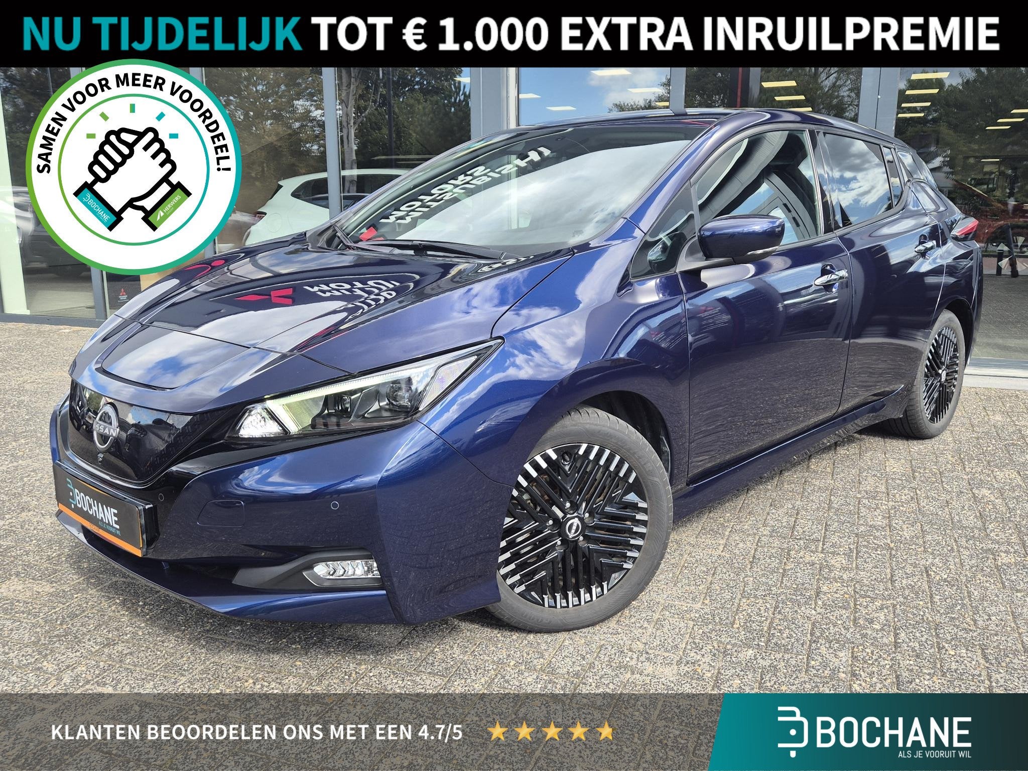 Nissan LEAF Tekna 39 kWh | Bose | Navigatie | 1e eigenaar |, Auto's, Gebruikt, Huisgarantie, Blauw, Origineel Nederlands