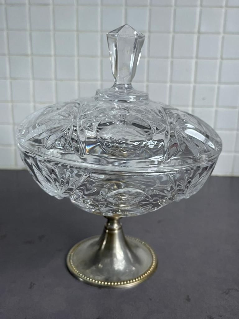 Vintage Bonbonnière met verzilverde voet, Antiek en Kunst, Ophalen of Verzenden