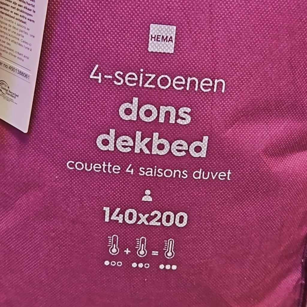 Hema 4 Seizoenen Dons Dekbed 140x200  | Nieuw, Hema, Nieuw, Support@hema.com, Nieuwe Dukenburgseweg 5
6534 AH Nijmegen
Netherlands
