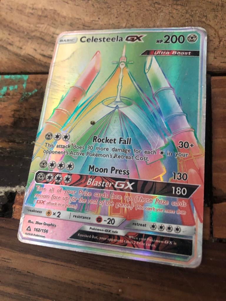 Celesteela GX Full Art Pokémon Kaart (162/156), Ophalen of Verzenden, Gebruikt, Losse kaart, Foil