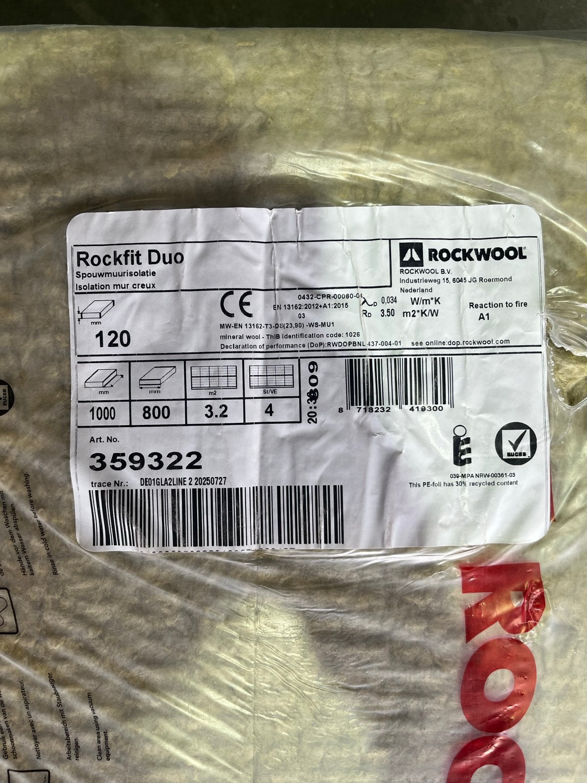 Rockwool Rockfit Duo Spouwmuurisolatie 120mm, Ophalen, 12 cm of meer, Nieuw, Steenwol