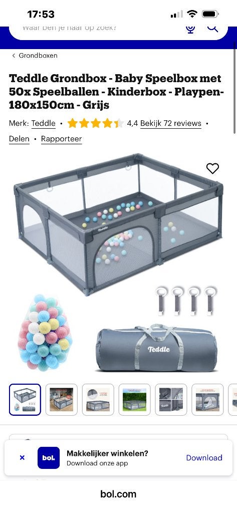 Grondbox/babybox van Teddle 180/150, Kinderen en Baby's, Boxen, Ophalen, Gebruikt, Rechthoekig