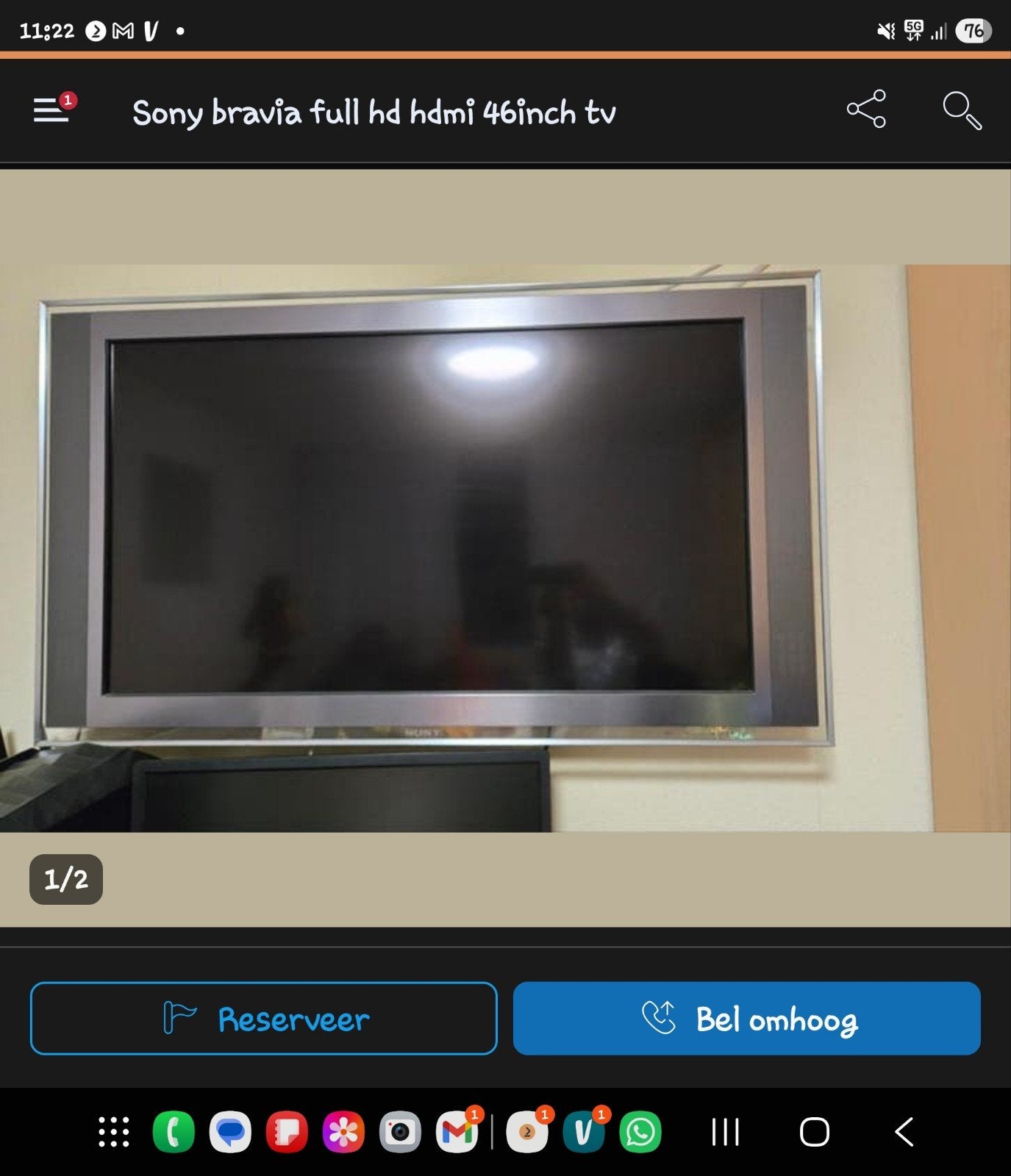 Sony Bravia Full HD 46 inch TV met HDMI, Audio, Tv en Foto, Televisies, Gebruikt, 50 Hz, Ophalen of Verzenden, Full HD (1080p)