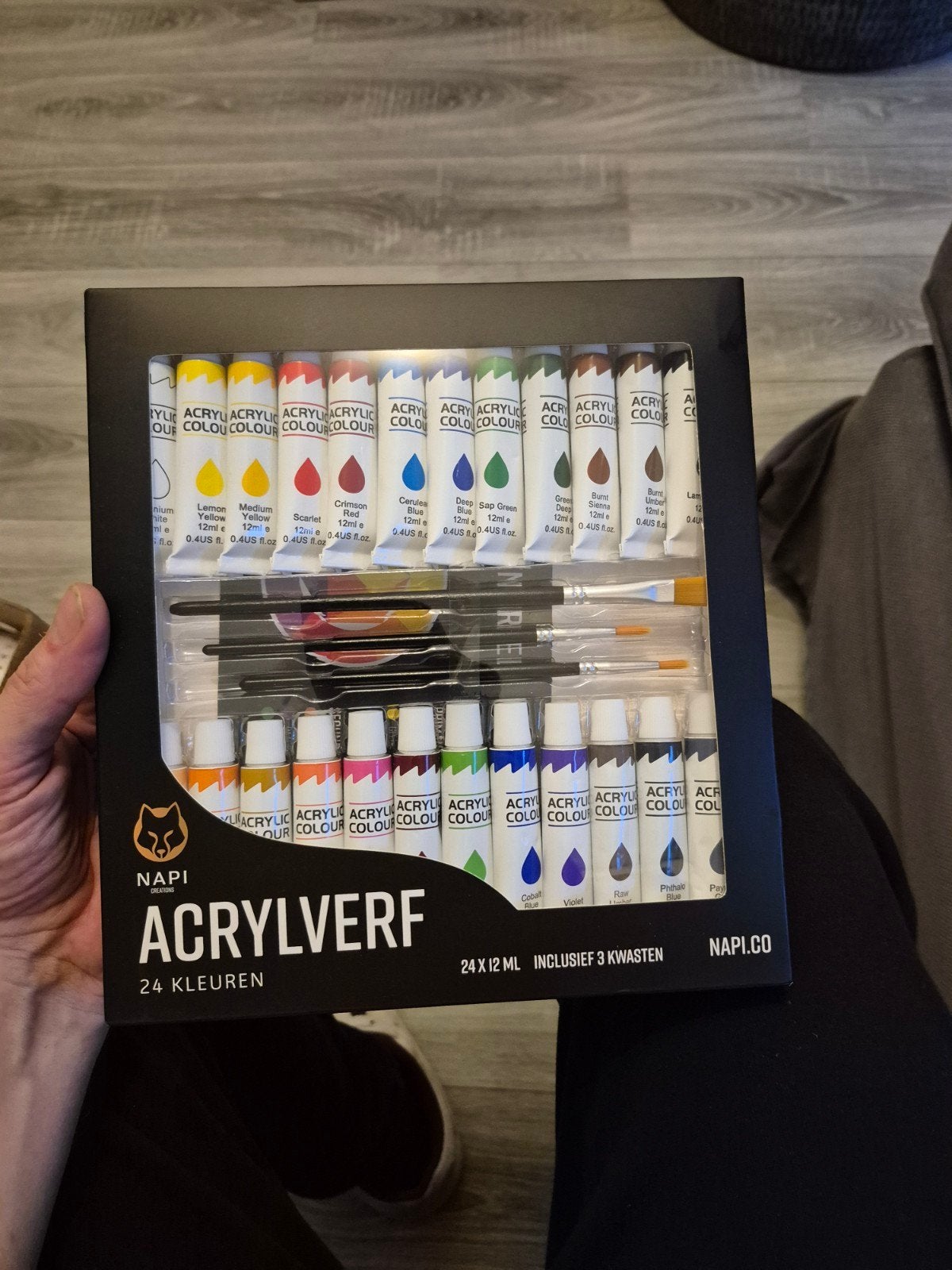 NAPI Acrylverf Set - 24 Kleuren met 3 Kwasten, Ophalen of Verzenden, Nieuw, Acrylverf