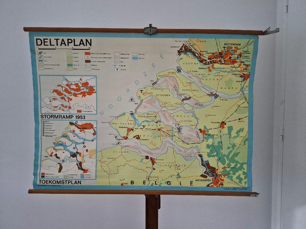 Mooie kaart van Zeeland, deltaplan, Antiek en Kunst, Ophalen of Verzenden, Aardrijkskunde