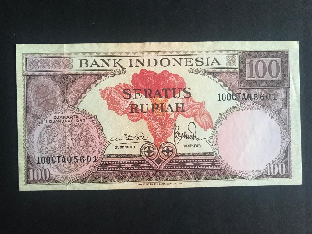 Indonesia Indonesië 100 rupiah 1959 P69A3 flowers100CTA05601, Ophalen of Verzenden, Zuidoost-Azië, Los biljet