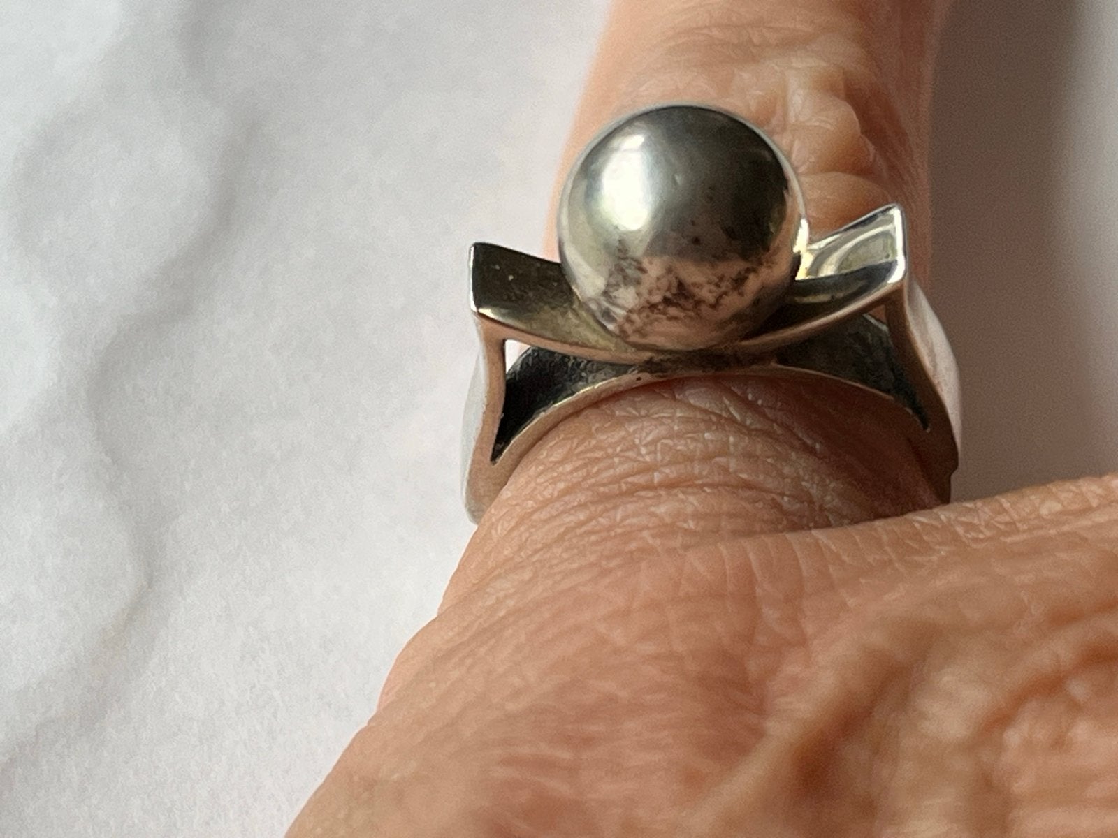 Zilveren Scandinavische ring - Gekeurd en gesigneerd, Verzenden, Dame, Zilver, Zilver