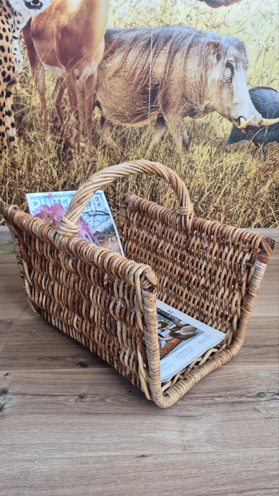Rotan lectuur- of speelgoedmand (L45xB35xH38 cm), Ophalen of Verzenden, Gebruikt, Bruin, Natuurlijk materiaal
