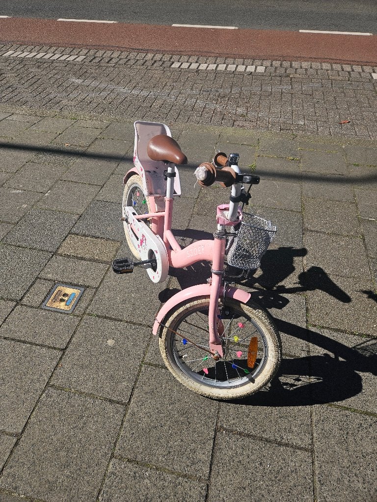 Mooi meisjes 16 inch kinderfiets "Sjoef" met zijwieltjes, Terugtraprem, Zijwieltjes, 16 tot 20 inch, Ophalen of Verzenden