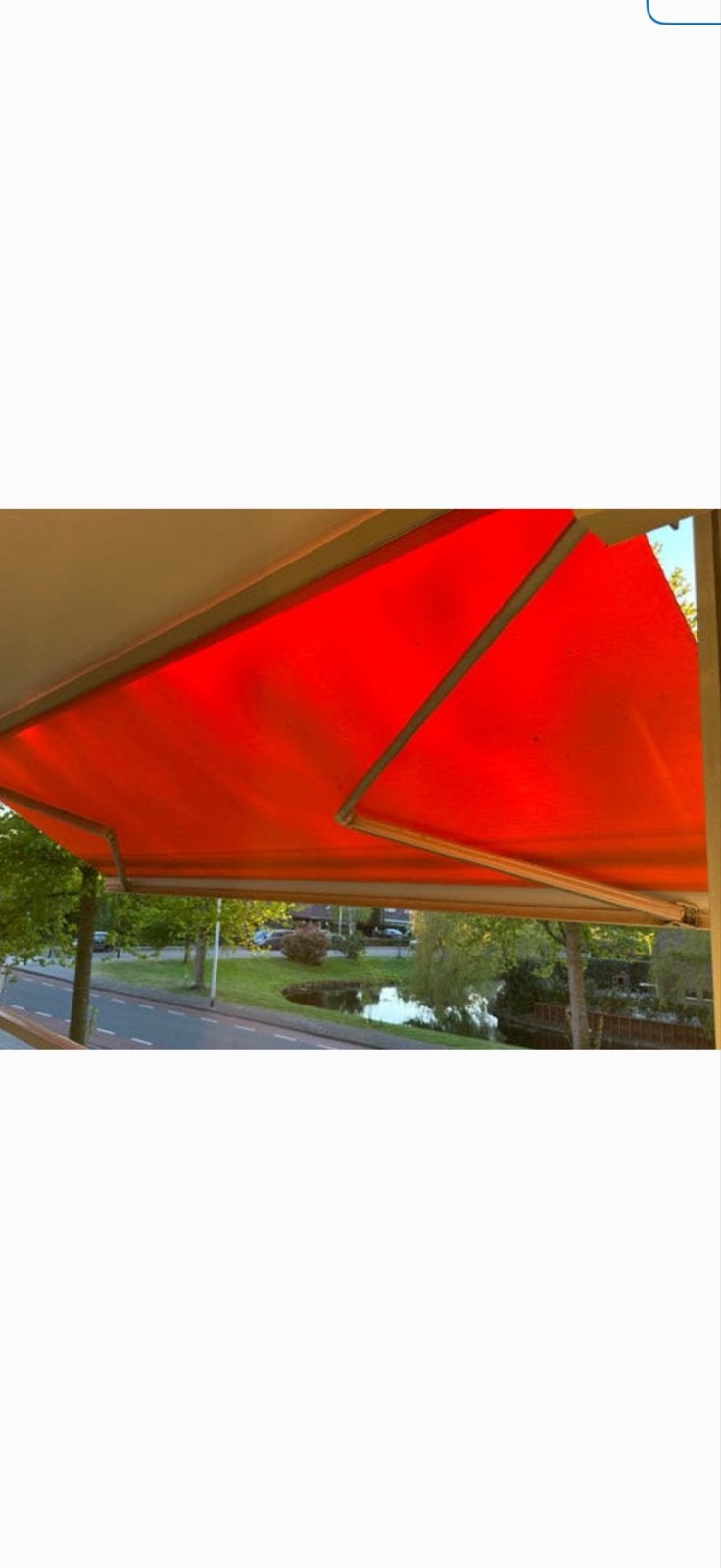 Rood oranje knikarmscherm, gebruikt 445 uitval 250, Ophalen, Gebruikt, Elektrisch, 150 tot 300 cm