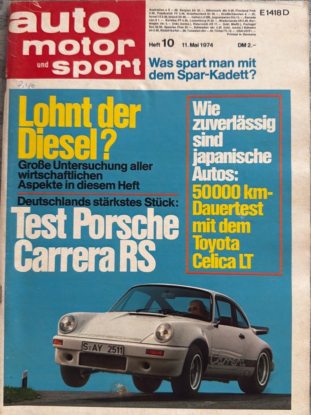 Auto motor und sport 1974/10: Porsche/Toyota/Opel/Jeep, Ophalen of Verzenden, Gelezen, Porsche