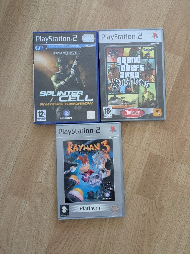 PS2 spellen: GTA San Andreas, Splinter Cell, Rayman, Spelcomputers en Games, Avontuur en Actie, Gebruikt, Vanaf 18 jaar, 1 speler