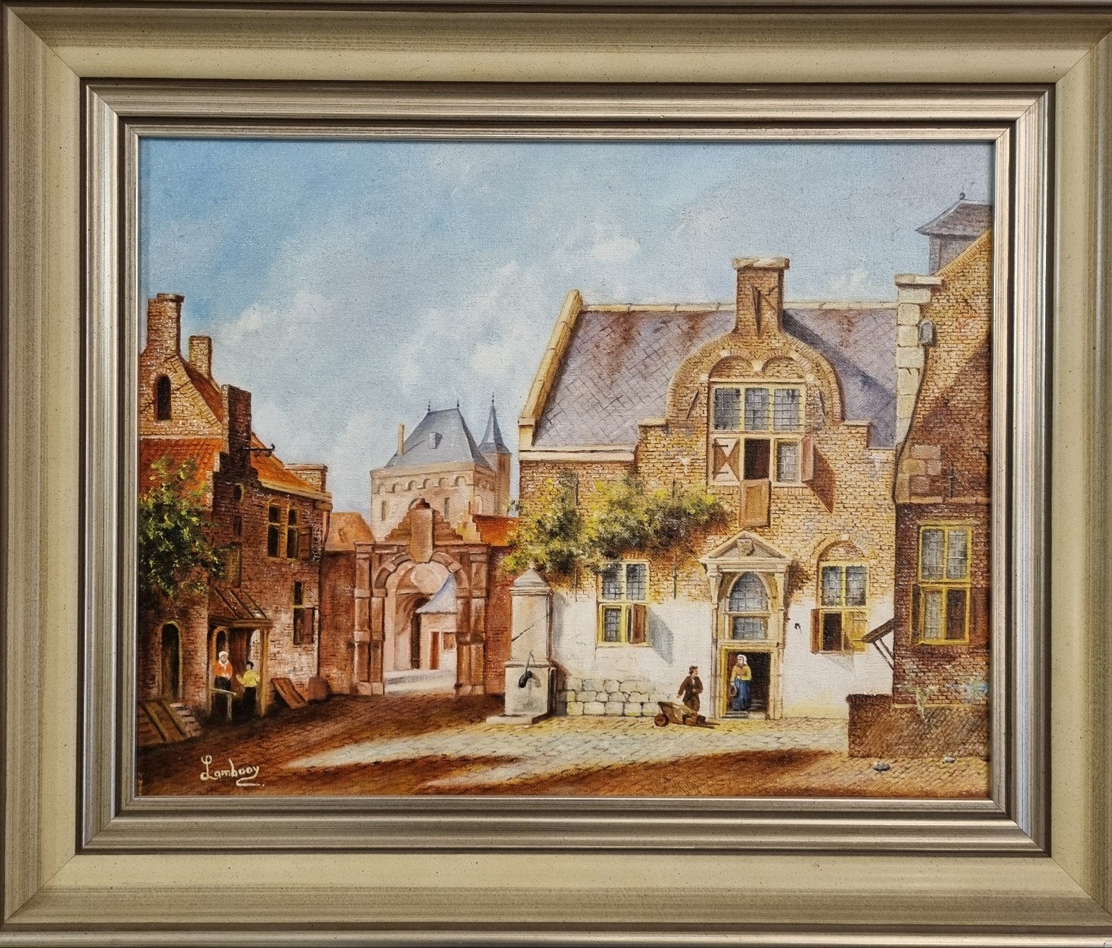 Schilderij met Hollands stadsgezicht, Antiek en Kunst, Ophalen of Verzenden