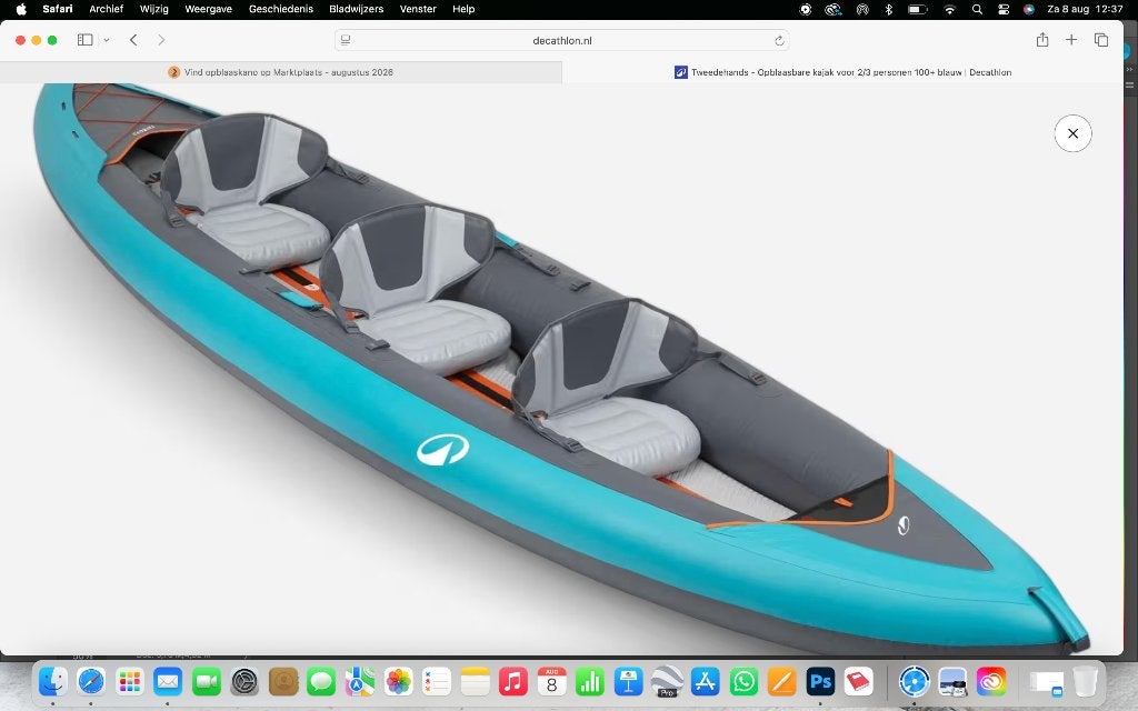 opblaaskano 3p. itiwit decathlon nooit gebruikt, met rugzak, Watersport en Boten, Kano's, Ophalen, Kajak, Twee personen, Zo goed als nieuw