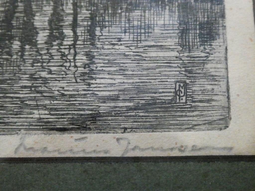 Ets Marius Janssen 't Huis te Riviere Schiedam ca. 1930, Antiek en Kunst, Met monogram, Ets, Ophalen of Verzenden, Landschap