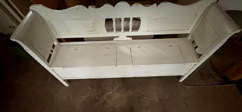Witte brocante klepbank 205x90x50 cm, Ophalen, Gebruikt, Minder dan 75 cm, Rechte bank