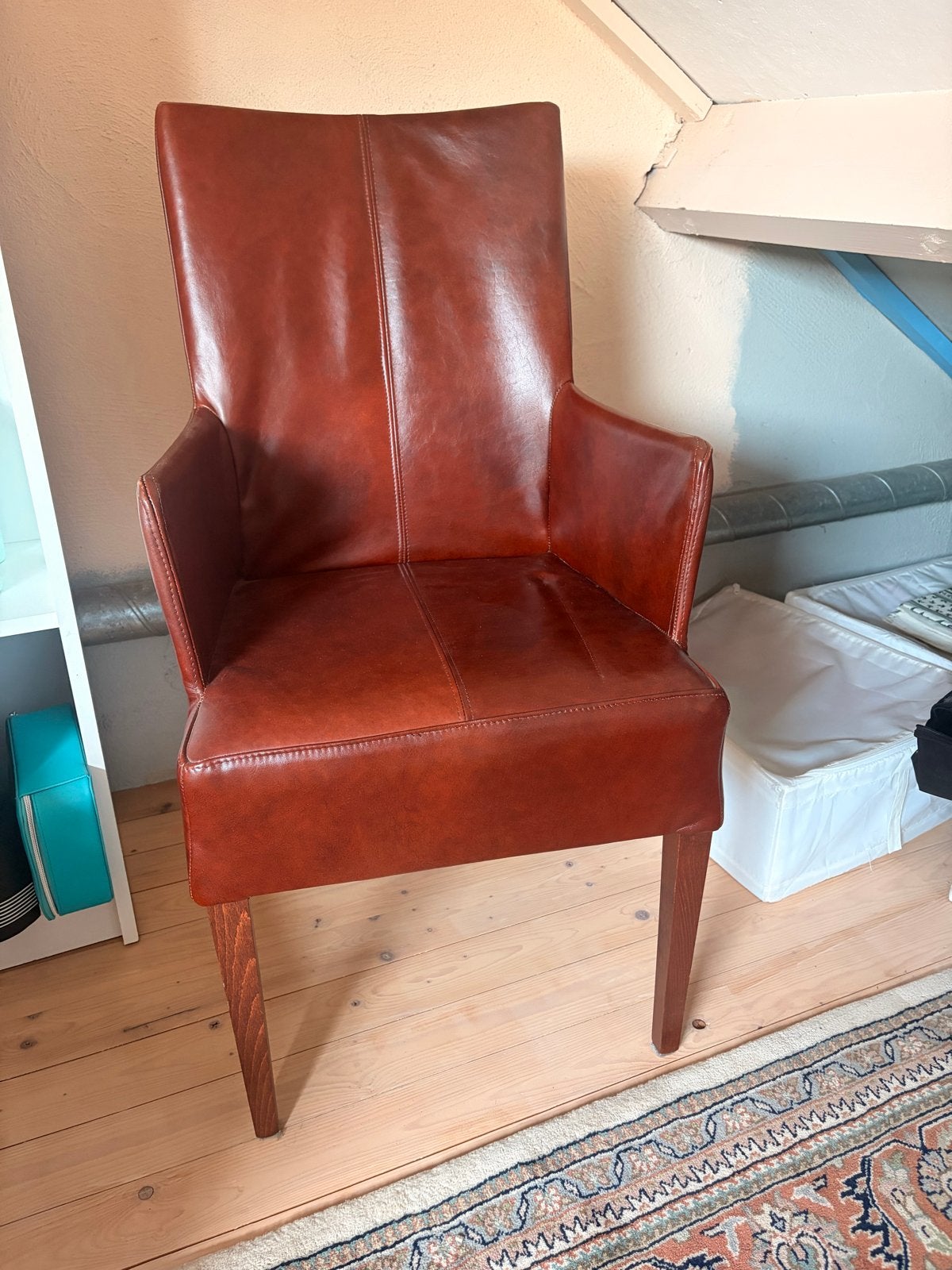Zes leren eetkamerstoelen van kalfsleer- roodbruin, Ophalen, Bruin, Leer, Zo goed als nieuw