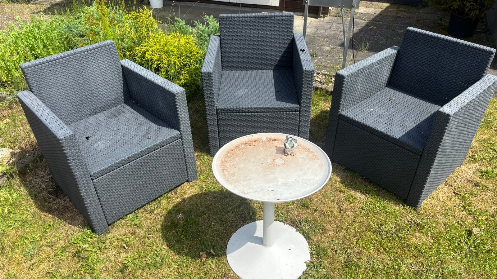 3 Wicker tuinstoelen met kussens (gratis af te halen), Ophalen, Gebruikt, Wicker