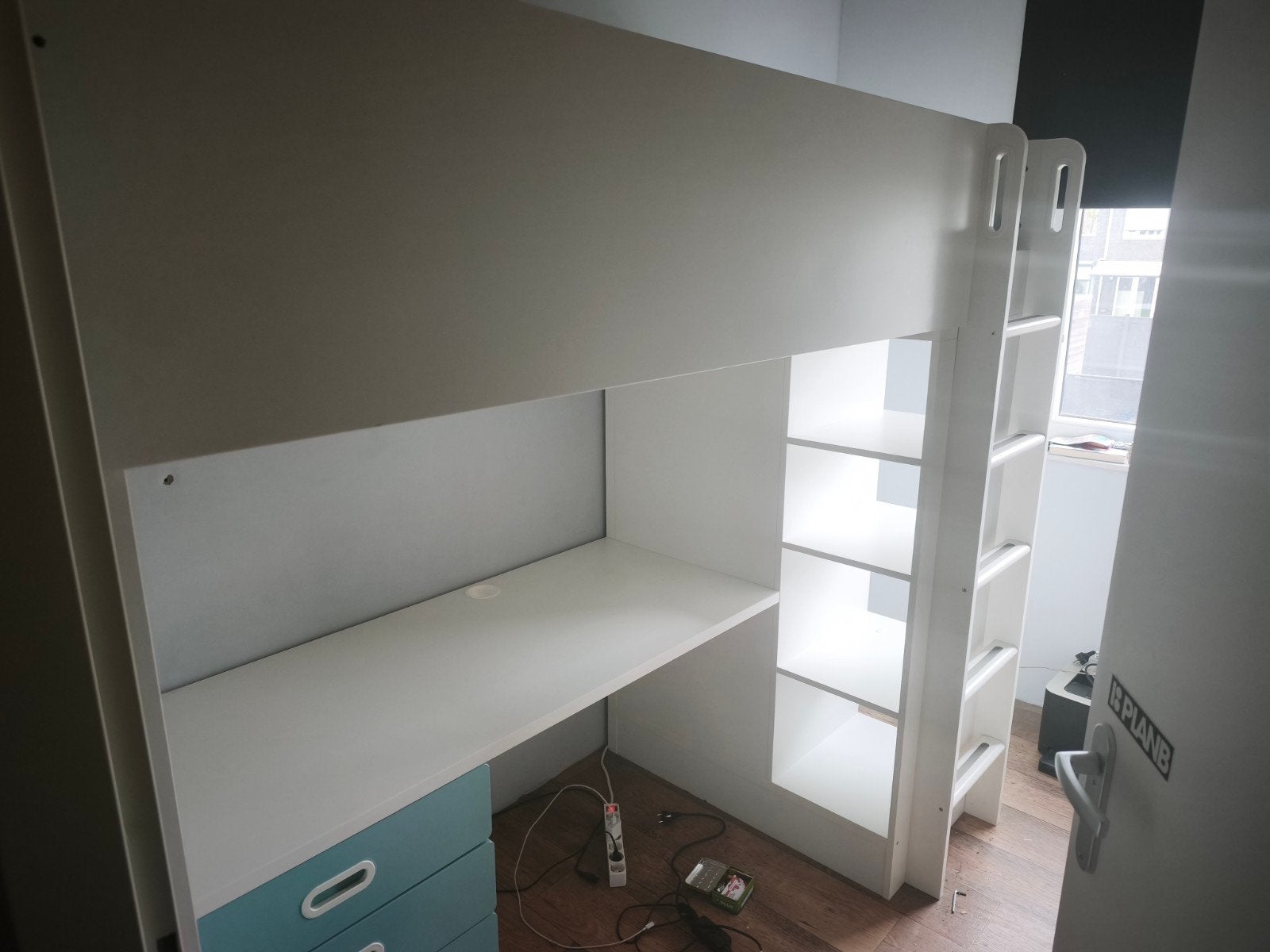 Hoogslaper met bureau en kast, Huis en Inrichting, Ophalen, Gebruikt, Eenpersoons, 90 cm