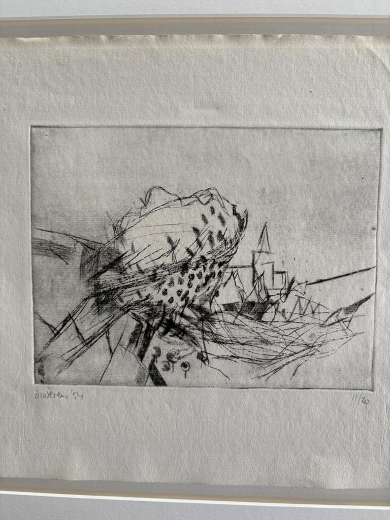 Jef Diederen, ets, kerktoren, Antiek en Kunst, Ophalen of Verzenden