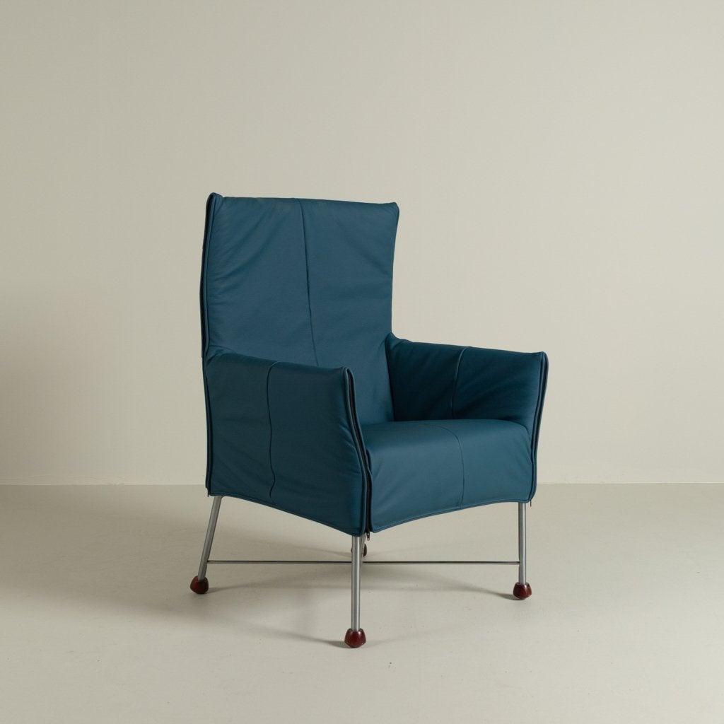 Montis Charly Fauteuil Turquoise Leer - Aluminium (Op Doppen, Niet ingevuld, Zo goed als nieuw, Niet ingevuld, Niet ingevuld