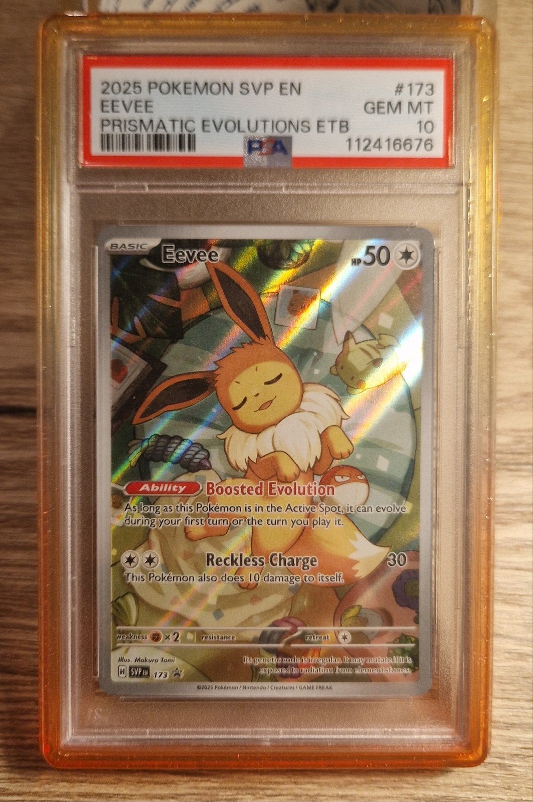 Pokemon Eevee prismatic evolutions ETB promo PSA 10, Ophalen of Verzenden, Nieuw, Losse kaart, Foil
