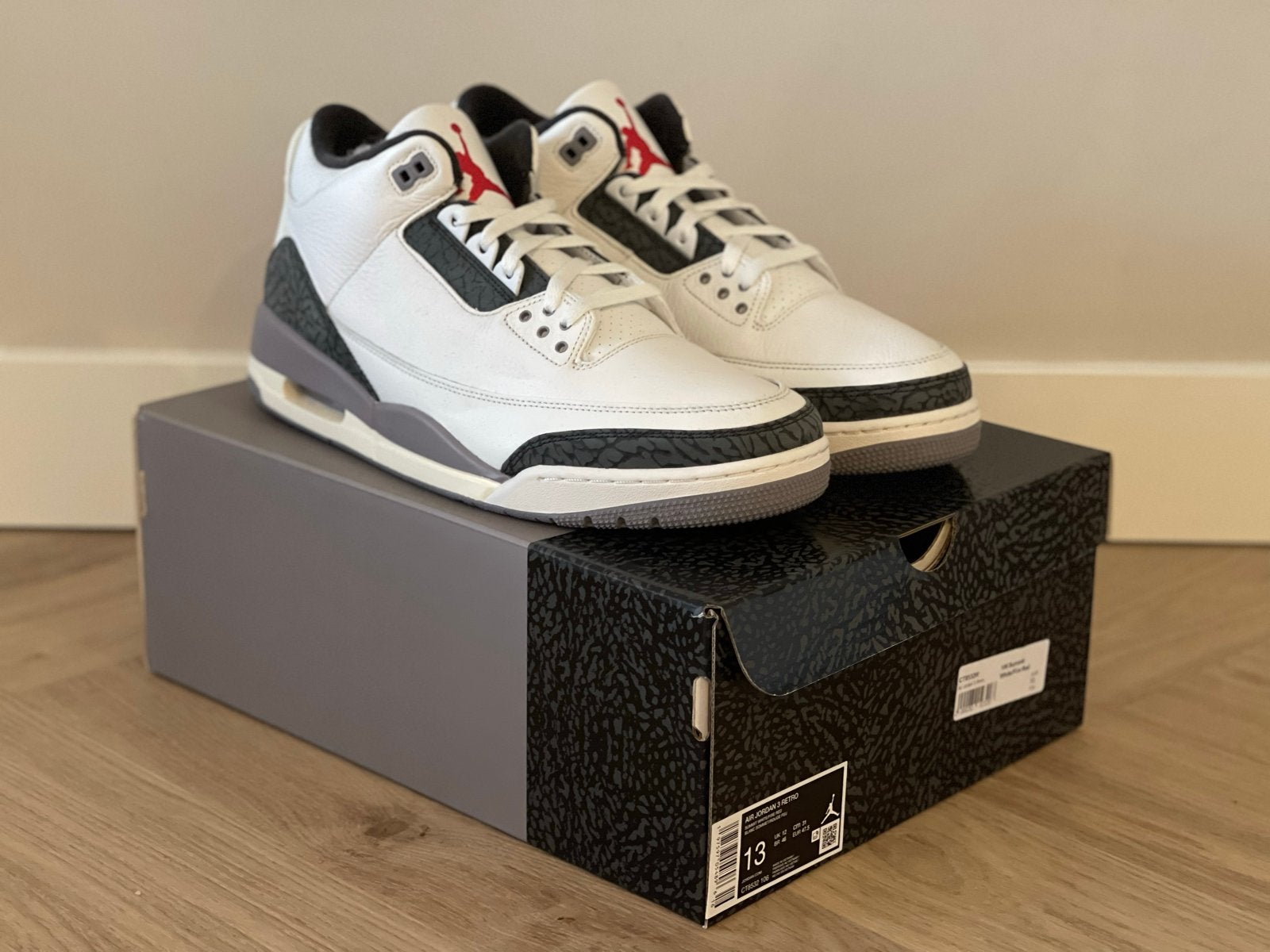 Nike Air Jordan 3 Retro Cement Grey  NIEUW  Maat 47,5  US 13, Wit, Nieuw, Ophalen of Verzenden, Sneakers of Gympen