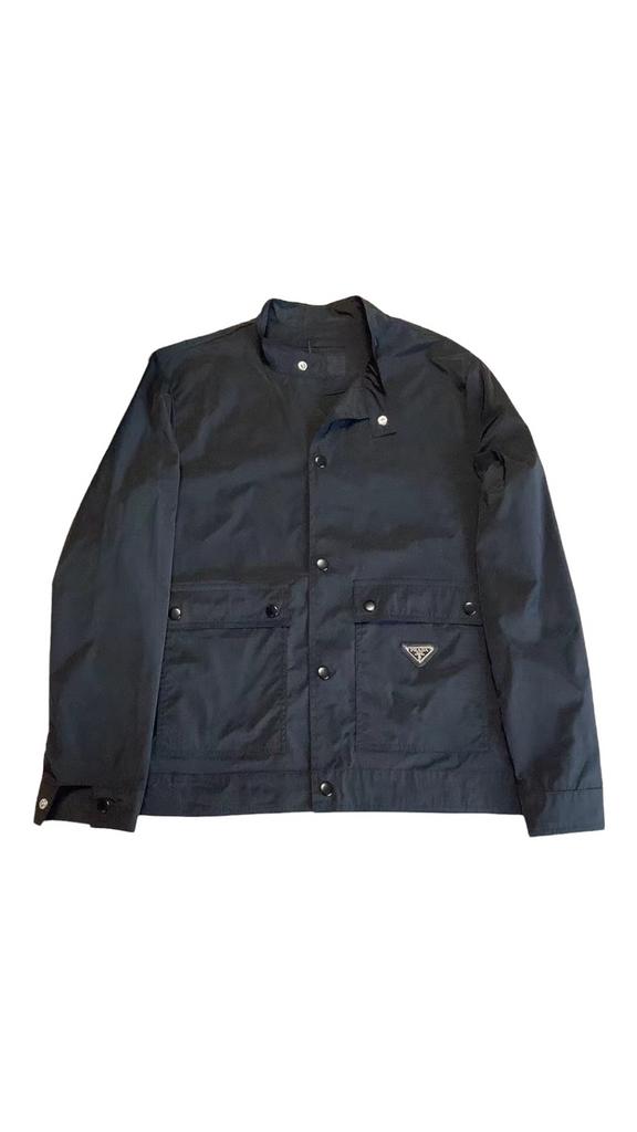 Prada Re-Nylon Logo Jas Zwart Maat XXL Blouson Overshirt, Ophalen of Verzenden, Zwart