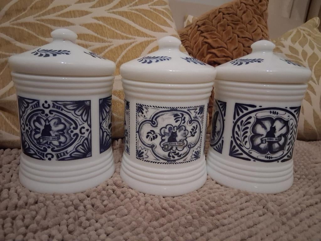 Set van 3 Vintage Opaline Glazen Voorraadpot zwarte Kat, Ophalen of Verzenden