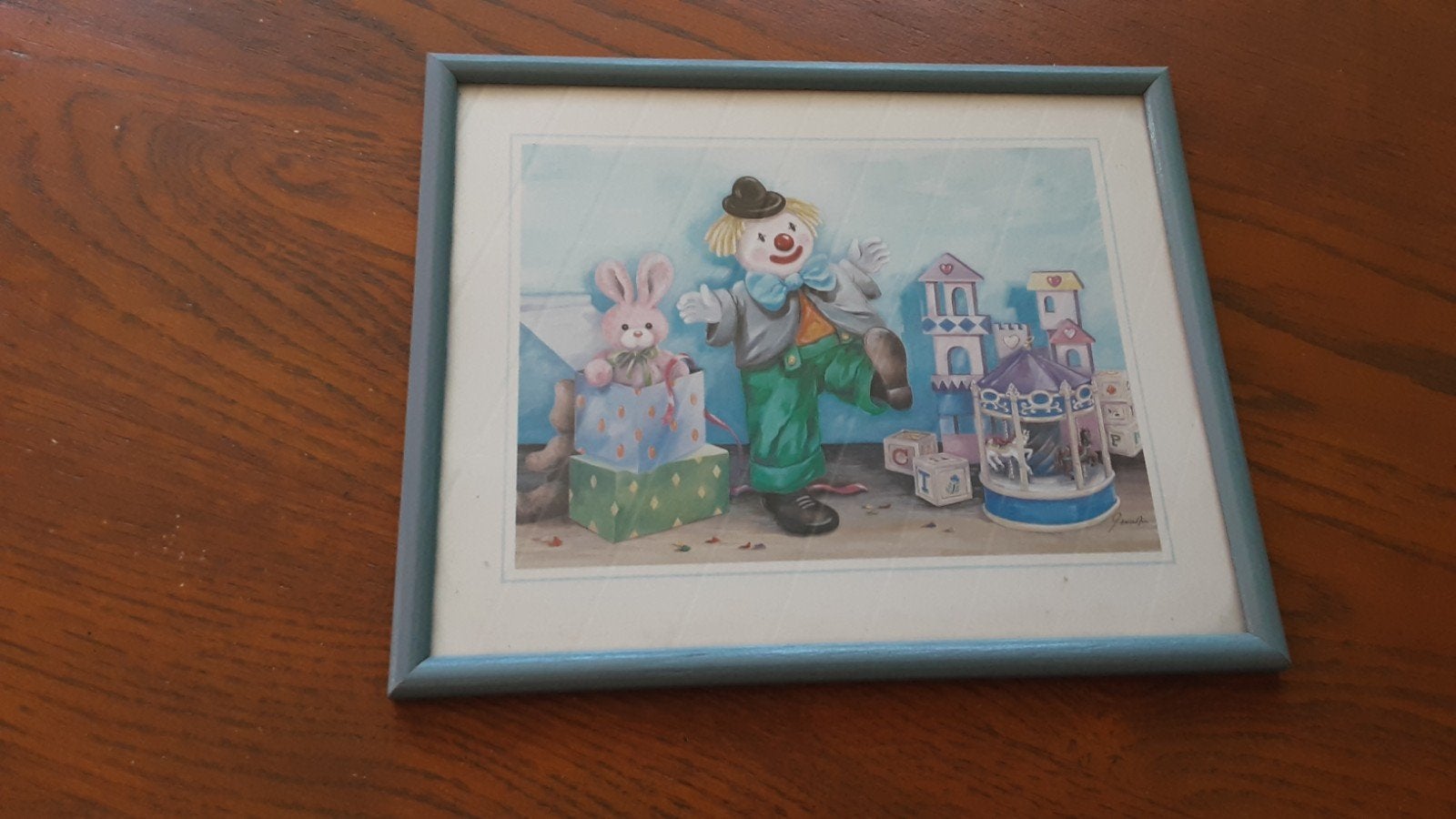 Leuk schilderijtje met clown en konijn, Ophalen of Verzenden