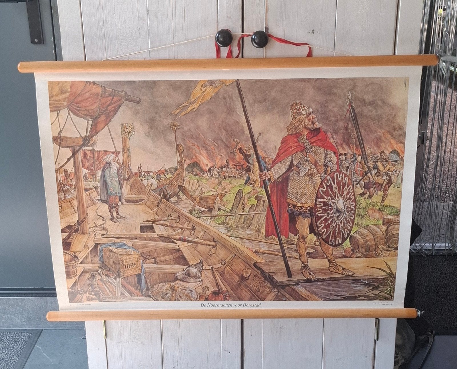 Oude linnen schoolplaat: De Noormannen voor Dorestad Brocant, Ophalen, Geschiedenis