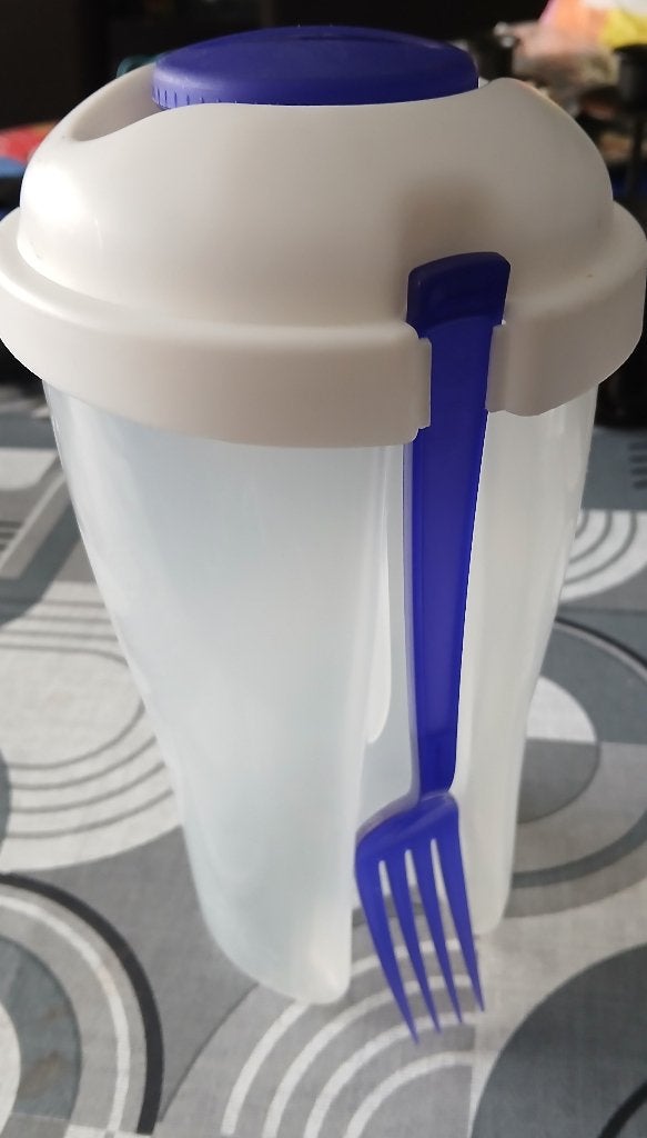 sla beker met vork met bakje voor saus, Overige typen, Ophalen of Verzenden, Zo goed als nieuw, Wit