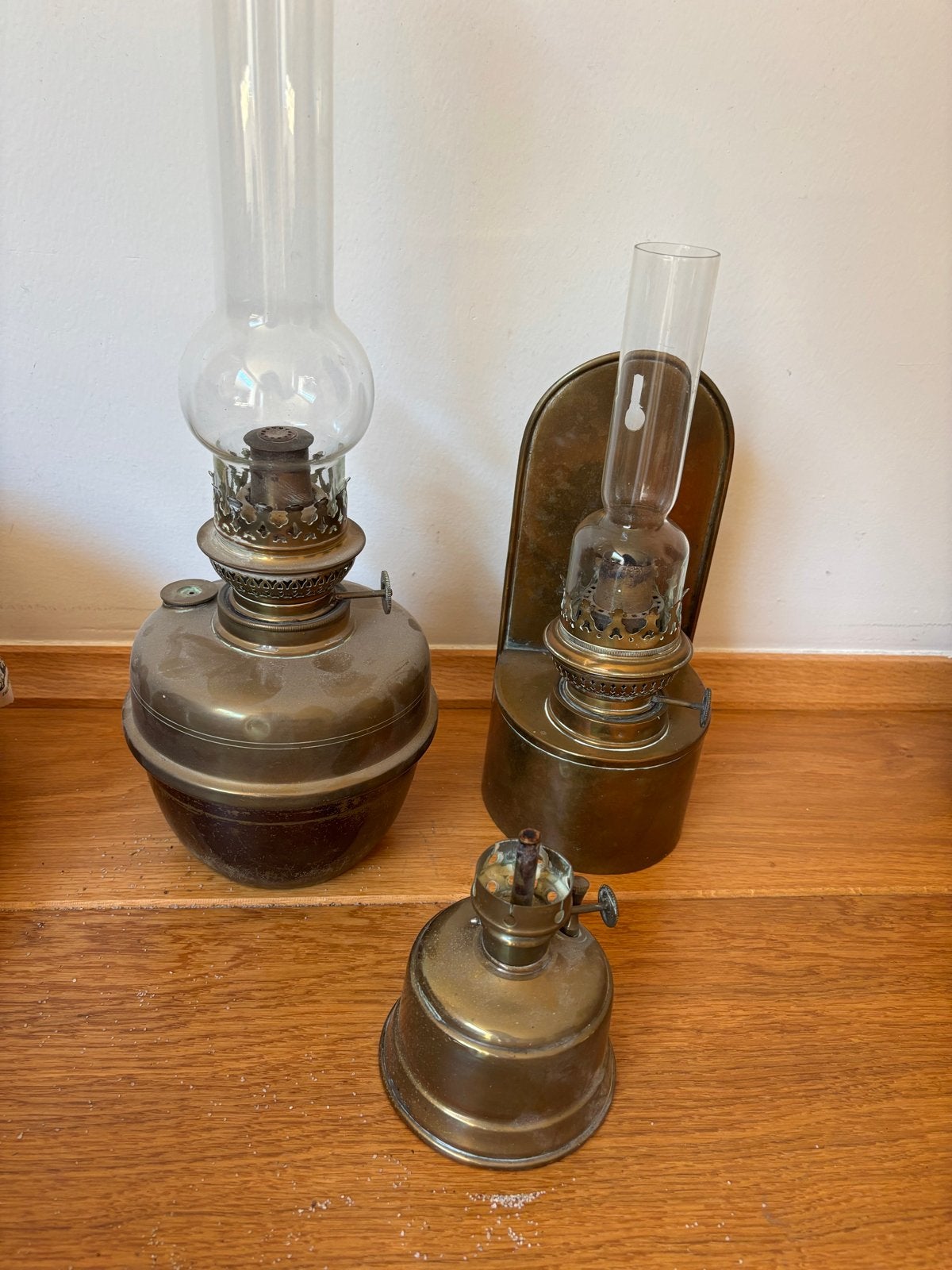 Antieke Messing Olielampen en Onderdelen - Set van 3, Antiek en Kunst, Ophalen of Verzenden