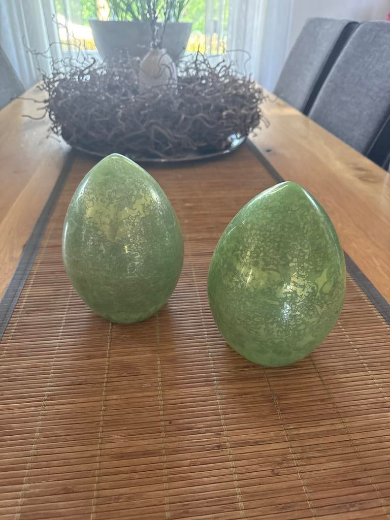 Decoratieve eieren, groen glas, Groen, Ophalen of Verzenden, Zo goed als nieuw, Modern