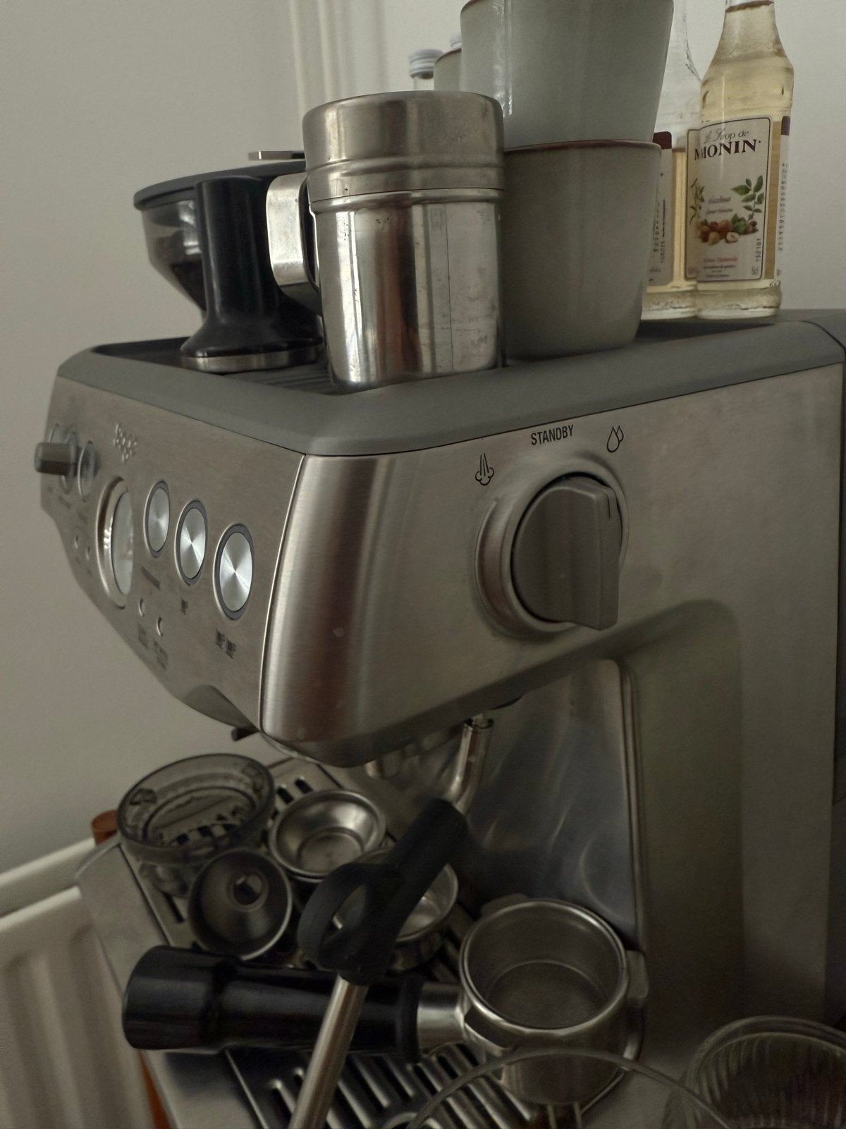 Sage the Barista Express Espressomachine - Zo goed als nieuw, Witgoed en Apparatuur, Koffiezetapparaten, Stoompijpje, Espresso apparaat