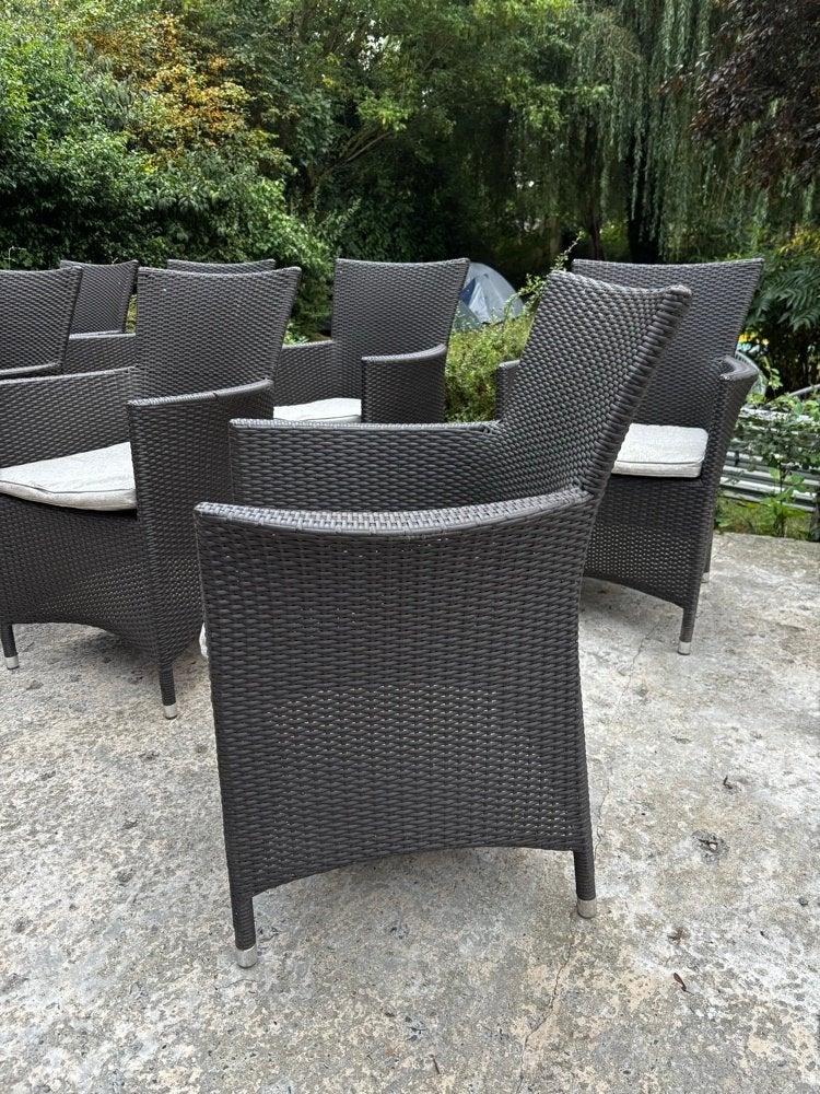 Mooie set van 8 tuinstoelen met zitkussens, Ophalen, Zo goed als nieuw, Wicker