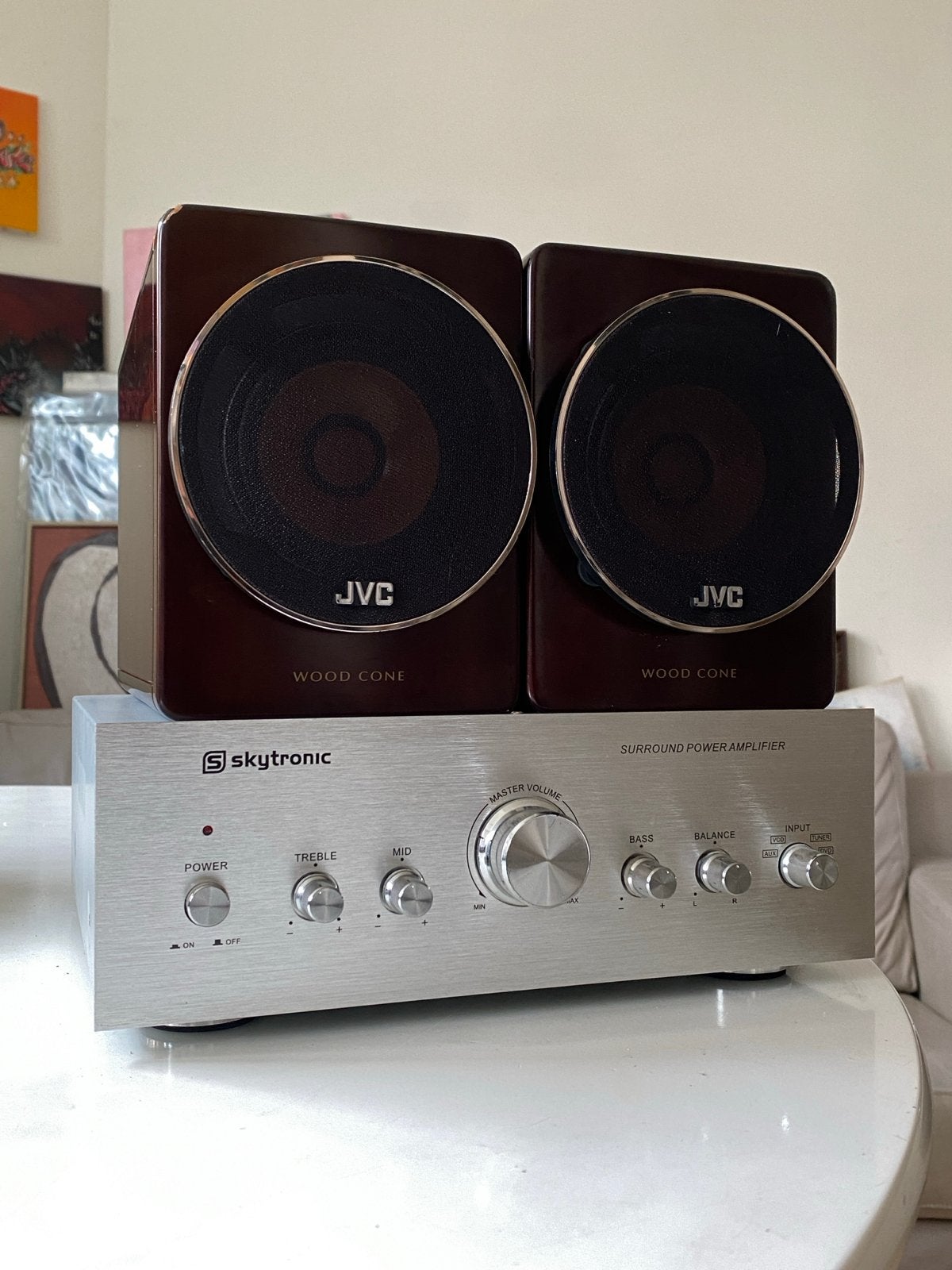 JVC SP-EXA3 Boekenplank Speakers met Skytone Versterker, Gebruikt, JVC, Ophalen of Verzenden, AUX-ingang