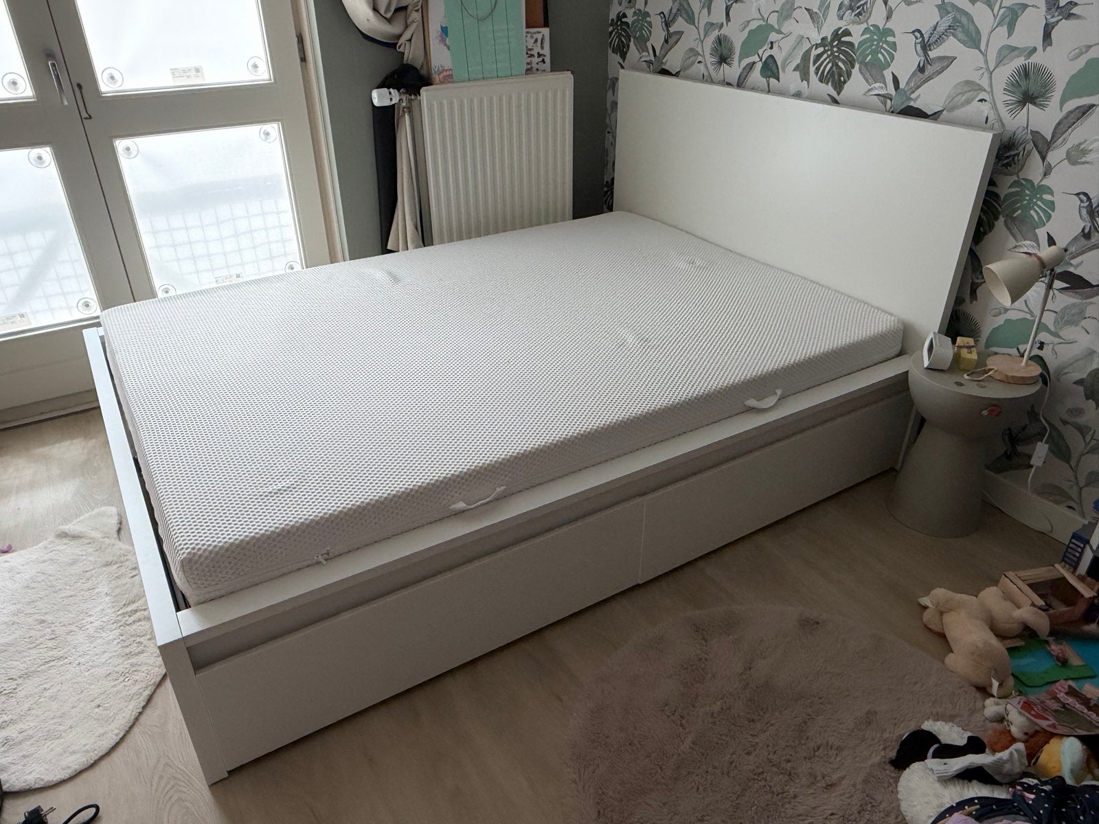IKEA MALM bedframe met 2 lades, 140x200, Ophalen, Wit, Tweepersoons, 140 cm