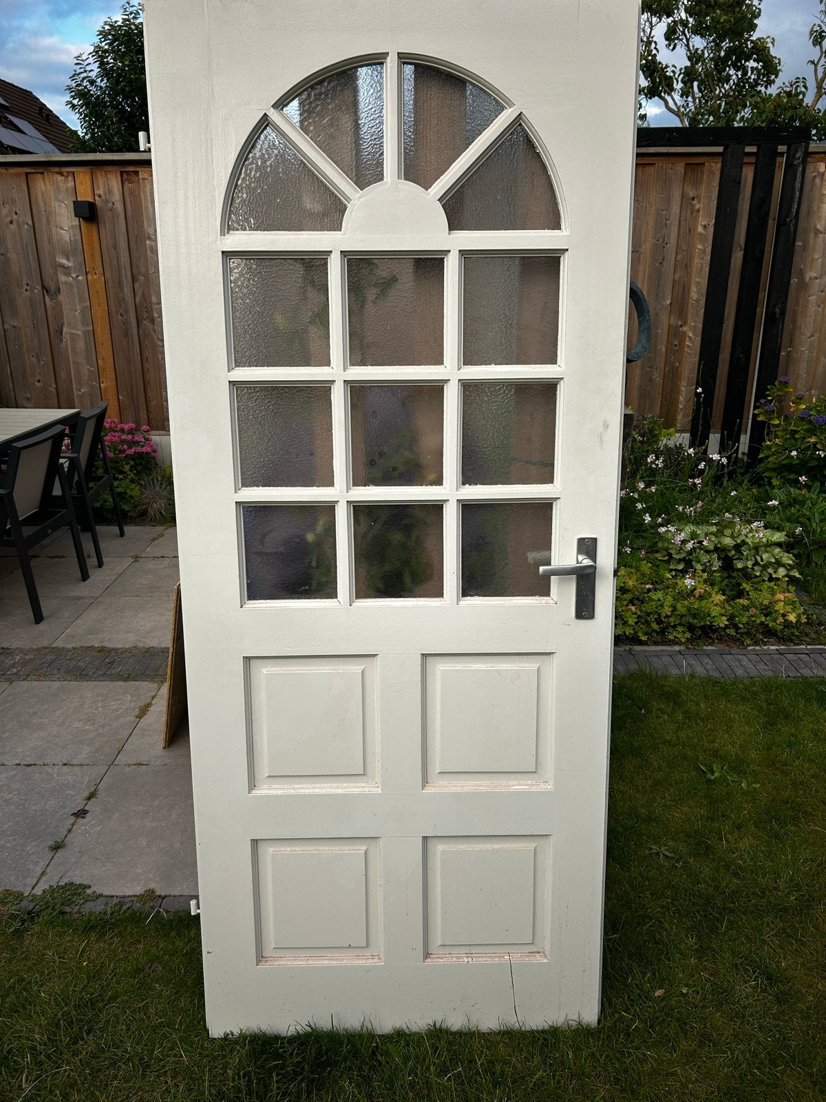 Witte houten deur met glas en boog, Ophalen, Gebruikt, 80 tot 100 cm, Binnendeur