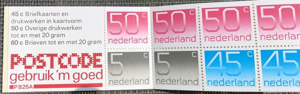 Postzegelboekje 1980 Postcode/ postzegels 50 5 45 cent PB25A, Ophalen of Verzenden, Na 1940, Postfris
