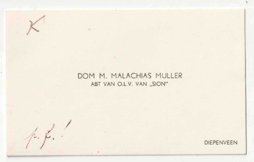 visitekaartje Abt Muller O.L.V. van Sion te Diepenveen, Verzenden, Voor 1970, Visitekaartje