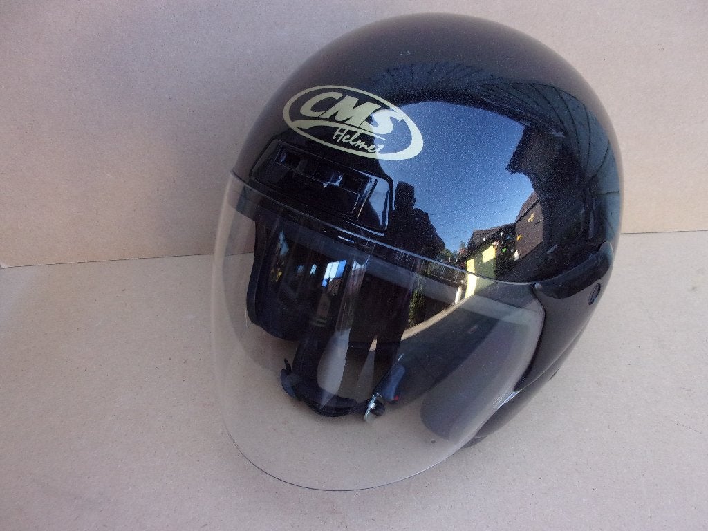 MOTORHELM: CMS  (MAAT 58-59)  ZWART METALIC  (ALS NIEUW), Motoren, Overige merken, M, Jethelm, Kinderen
