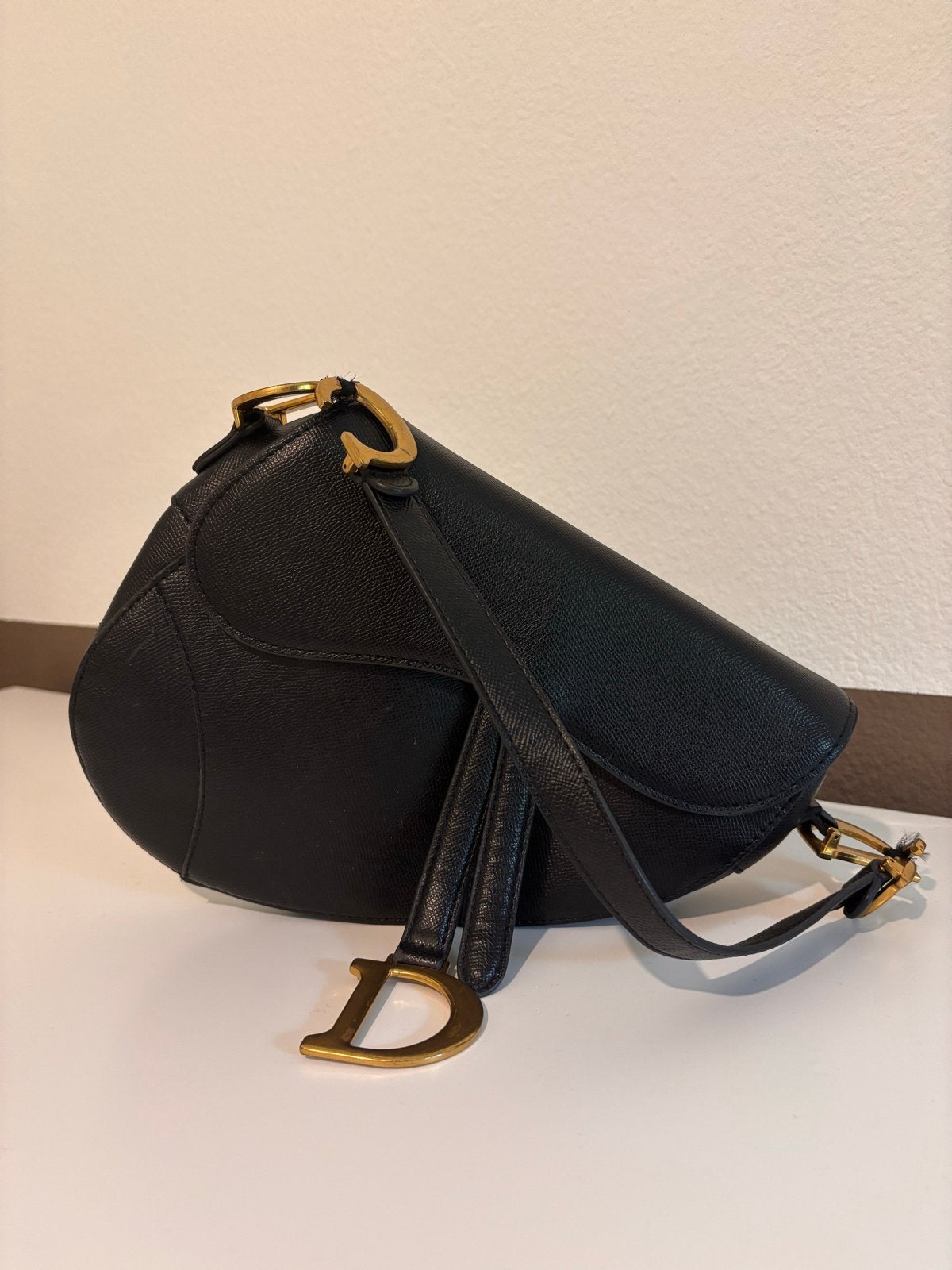 Dior Saddle Tas Zwart Leer, Ophalen, Zo goed als nieuw, Zwart, Schoudertasje