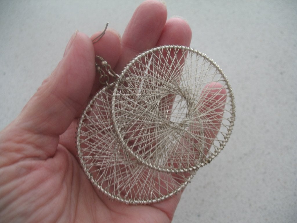 Zilverkleur Mandala Boho-Chic Hippie Hangoorbellen Vintage, Ophalen of Verzenden, Overige materialen, Oorbellen