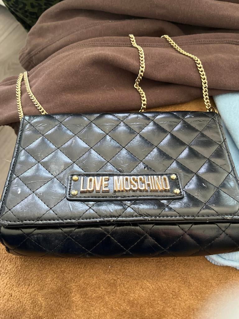 Love Moschino Zwarte Gewatteerde Schoudertas, Ophalen of Verzenden, Gebruikt, Zwart, Overige merken